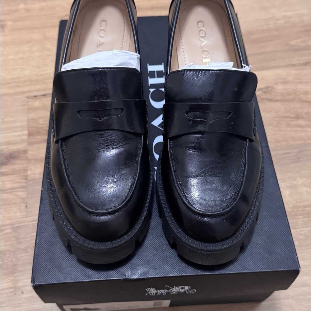 Coach Women’s Black Leather Slip-On Loafers
